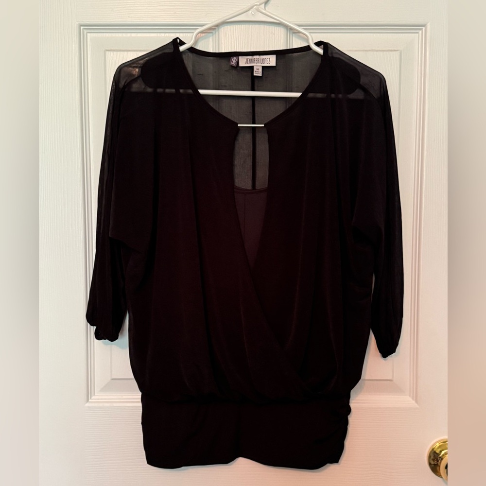 Jennifer Lopez Black Wrap Blouse with Relaxed Fit